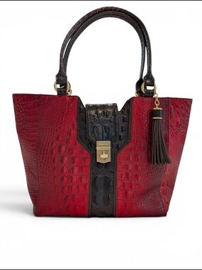 Brahmin Diana Ruby Tri Texture Crocodile Embossed Leather Shoulder Tote